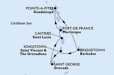 Martinik, Guadeloupe, Barbados, Svätý Vincent a Grenadiny, Grenada, Svätá Lucia z Fort de France na lodi MSC World Europa