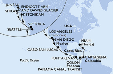 USA, Kanada, Mexiko, Kostarika, Panama, Kolumbia zo Seattlu na lodi MSC Poesia