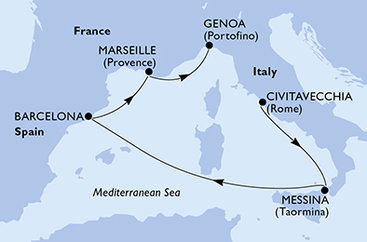 Taliansko, Španielsko, Francúzsko z Civitavechie na lodi MSC World Europa