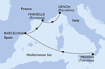 Taliansko, Španielsko, Francúzsko z Messiny na lodi MSC World Europa