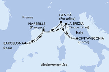 Španielsko, Francúzsko, Taliansko z Barcelony na lodi MSC World Europa
