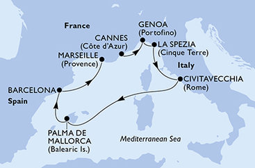 Francúzsko, Taliansko, Španielsko z Cannes na lodi MSC Grandiosa