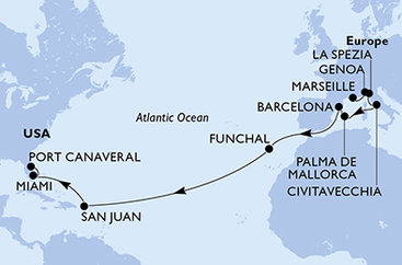 Francúzsko, Taliansko, Španielsko, Portugalsko, USA z Marseille na lodi MSC Grandiosa