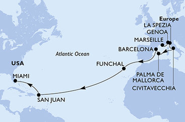 Francúzsko, Taliansko, Španielsko, Portugalsko, USA z Marseille na lodi MSC Grandiosa