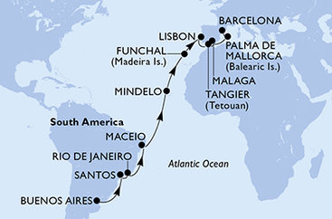 Argentína, Brazília, Kapverdy, Portugalsko, Maroko, Španielsko z Buenos Aires na lodi MSC Seaview