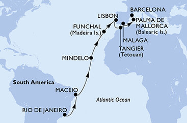 Brazília, Kapverdy, Portugalsko, Maroko, Španielsko z Rio de Janeira na lodi MSC Seaview