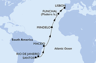 Brazília, Kapverdy, Portugalsko zo Santosu na lodi MSC Seaview
