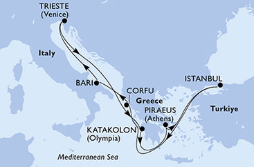 Grécko, Turecko, Taliansko z Pireusu na lodi MSC Fantasia