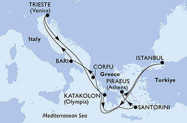Taliansko, Grécko, Turecko z Bari na lodi MSC Fantasia