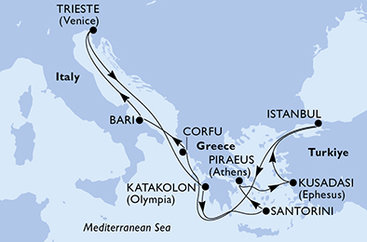 Grécko, Turecko, Taliansko z Pireusu na lodi MSC Fantasia