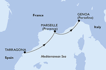 Tarragona, Francúzsko, Taliansko z Tarragony na lodi MSC Seaview