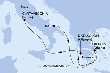 Taliansko, Grécko z Bari na lodi MSC Sinfonia