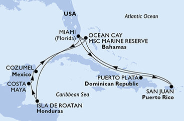 USA, Honduras, Mexiko, Bahamy, Dominikánska republika z Miami na lodi MSC World America