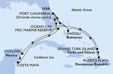 USA, Bahamy, Mexiko, Veľká Británia, Dominikánska republika z Port Canaveralu na lodi MSC World Atlantic