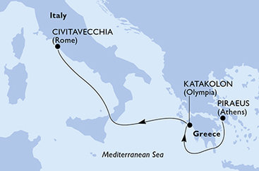 Grécko, Taliansko z Pireusu na lodi MSC Sinfonia