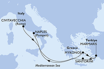 Taliansko, Grécko, Turecko z Civitavechie na lodi MSC Divina