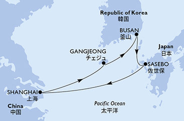 Čína, Južná Kórea, Japonsko zo Šanghaja na lodi MSC Bellissima