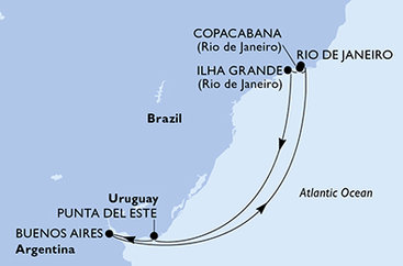Brazília, Uruguaj, Argentína z Rio de Janeira na lodi MSC Splendida