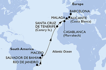 Brazília, Španielsko, Maroko z Rio de Janeira na lodi MSC Divina