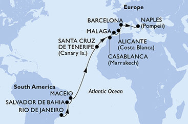 Brazília, Španielsko, Maroko, Taliansko z Rio de Janeira na lodi MSC Divina