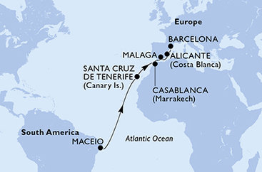 Brazília, Španielsko, Maroko z Maceia na lodi MSC Divina