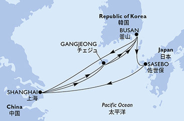Čína, Južná Kórea, Japonsko zo Šanghaja na lodi MSC Bellissima