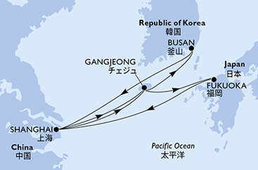 Čína, Južná Kórea, Japonsko zo Šanghaja na lodi MSC Bellissima
