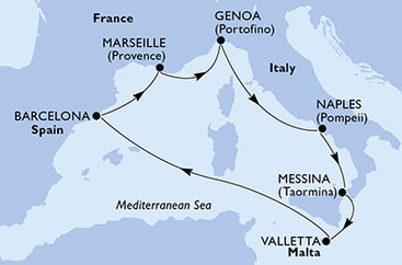 Taliansko, Malta, Španielsko, Francúzsko z Janova na lodi MSC World Asia