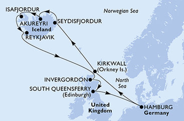 Nemecko, Veľká Británia, Island z Hamburgu na lodi MSC Preziosa