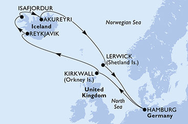 Nemecko, Veľká Británia, Island z Hamburgu na lodi MSC Preziosa
