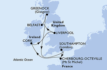 Veľká Británia, Francie, Írsko zo Southamptonu na lodi MSC Meraviglia