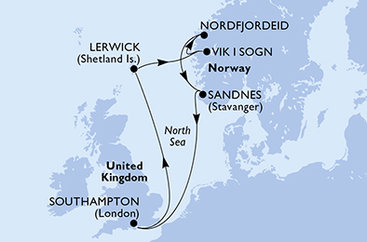 Veľká Británia, Nórsko zo Southamptonu na lodi MSC Meraviglia