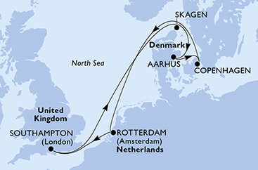 Veľká Británia, Dánsko, Holandsko zo Southamptonu na lodi MSC Meraviglia