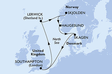 Veľká Británia, Nórsko, Dánsko zo Southamptonu na lodi MSC Meraviglia
