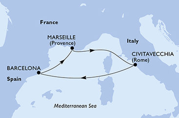 Taliansko, Španielsko, Francúzsko z Civitavechie na lodi MSC Divina