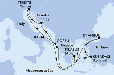 Taliansko, Chorvátsko, Grécko, Turecko z Bari na lodi MSC Seaview