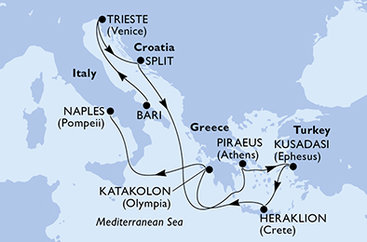 Taliansko, Chorvátsko, Grécko, Turecko z Bari na lodi MSC Seaview