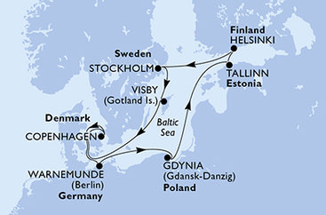 Dánsko, Nemecko, Poľsko, Estónsko, Fínsko, Švédsko z Kodaně na lodi MSC Splendida