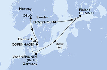 Oslo, Dánsko, Nemecko, Fínsko, Švédsko z Osla na lodi MSC Splendida