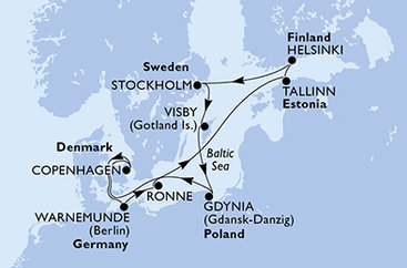 Dánsko, Nemecko, Estónsko, Fínsko, Švédsko, Poľsko z Kodaně na lodi MSC Splendida