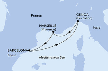Francúzsko, Španielsko, Taliansko z Marseille na lodi MSC Splendida