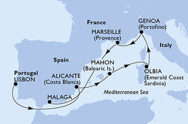 Portugalsko, Španielsko, Taliansko, Francúzsko z Lisabonu na lodi MSC Opera