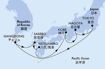 Japonsko, Južná Kórea z Tokia na lodi MSC Bellissima