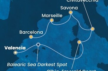 Španielsko, Sardínia, Taliansko, Francúzsko z Valencie na lodi Costa Pacifica