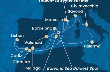 Francúzsko, Španielsko, Taliansko, Gibraltár, Portugalsko z Toulonu na lodi Costa Pacifica