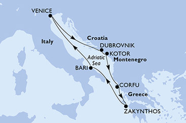 Břehy Jaderského moře na lodi MSC Armonia