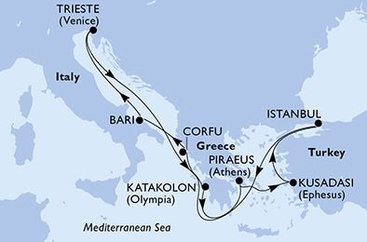 Z Talianska do Turecka so zastávkou v Grécku na lodi MSC Splendida