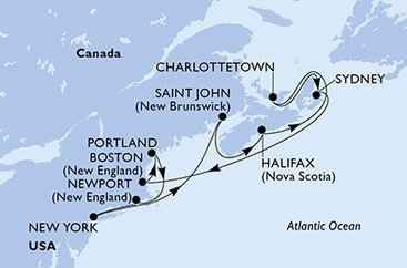 Z New Yorku do Kanady a okolo Nového Škótska späť na MSC Meraviglia